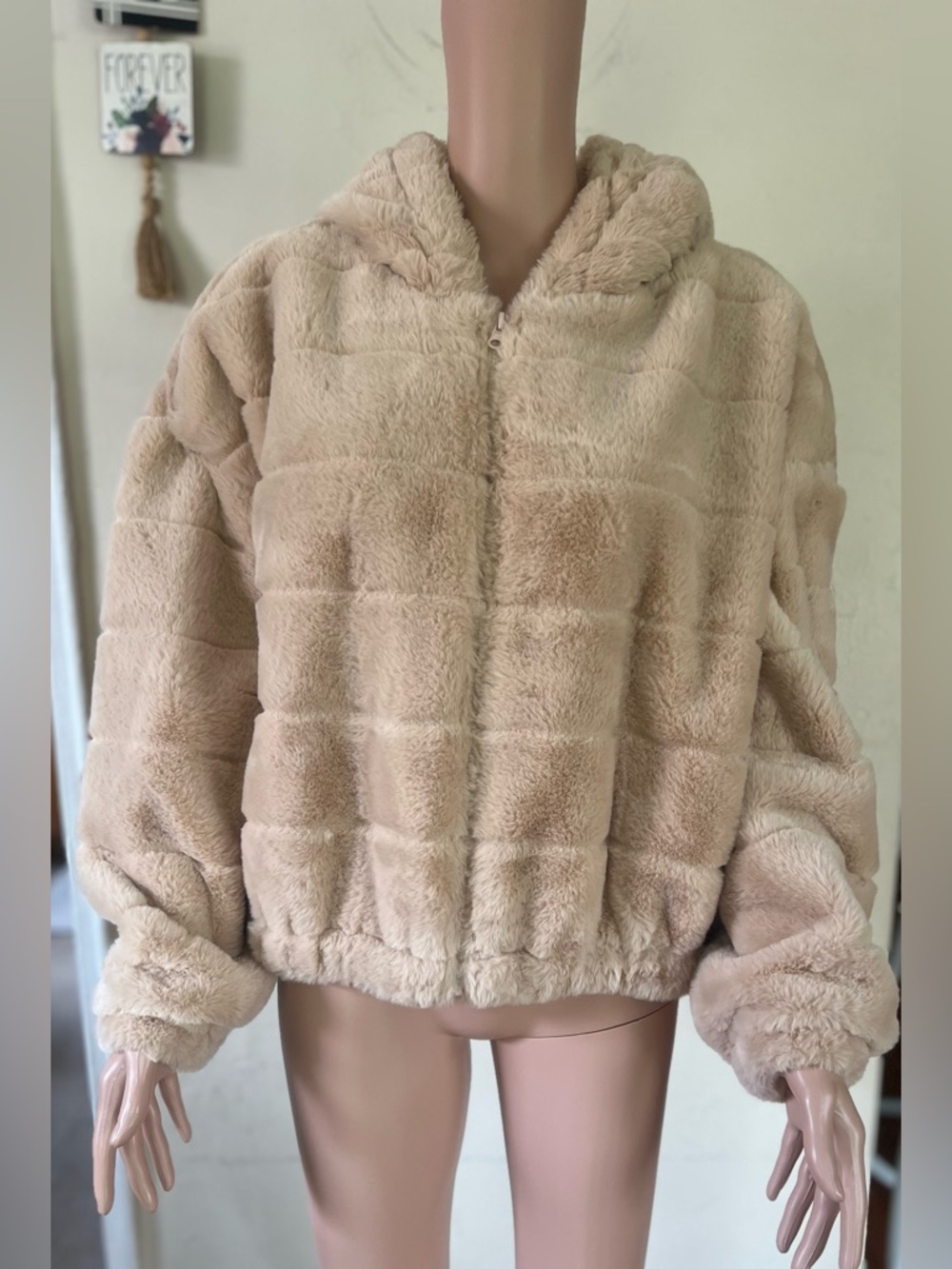 Stella Tweed Tan Faux Fur Jacket